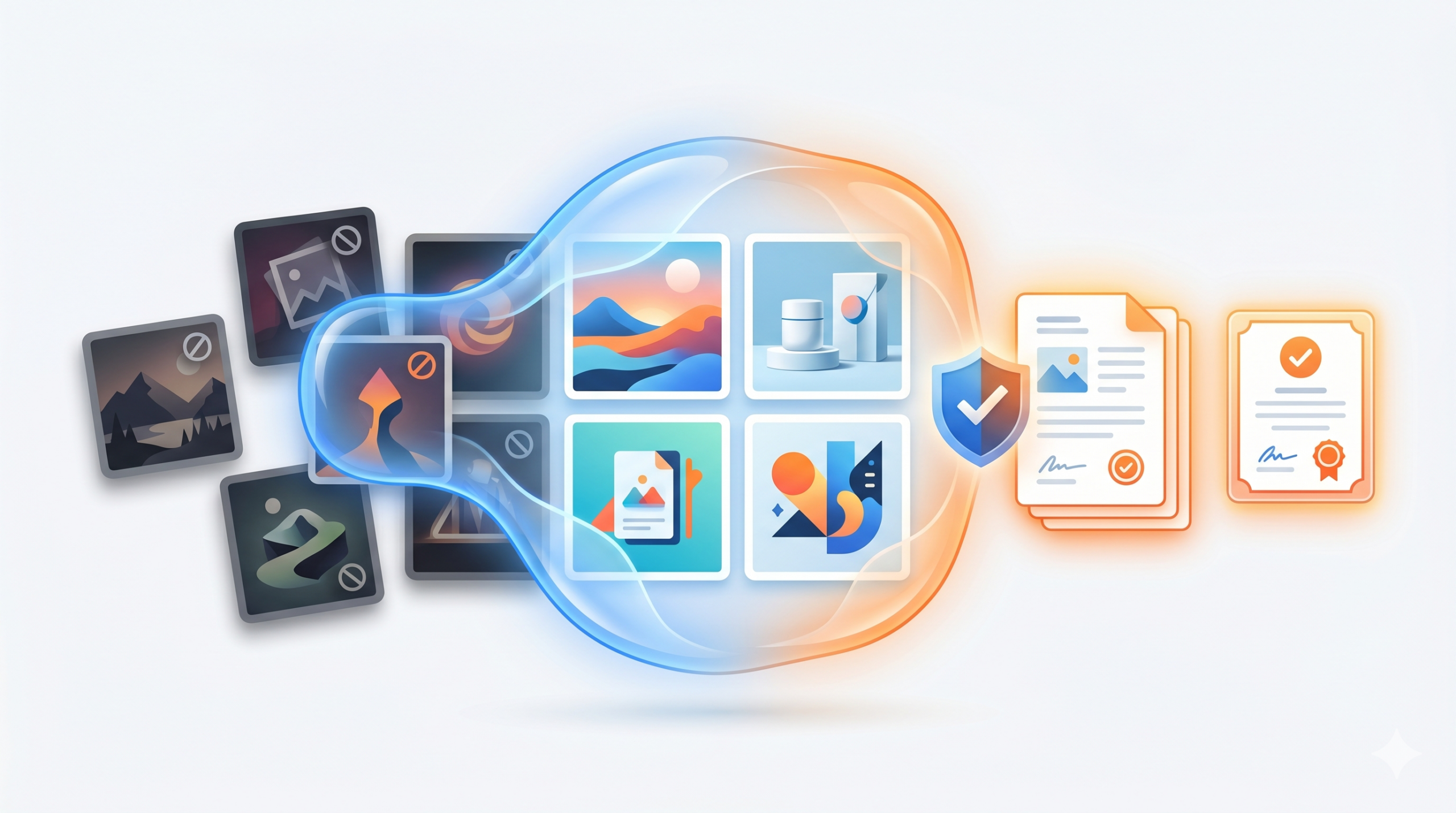 AI生成画像をクライアントに手渡す編集者の手元、安心と慎重さの対比