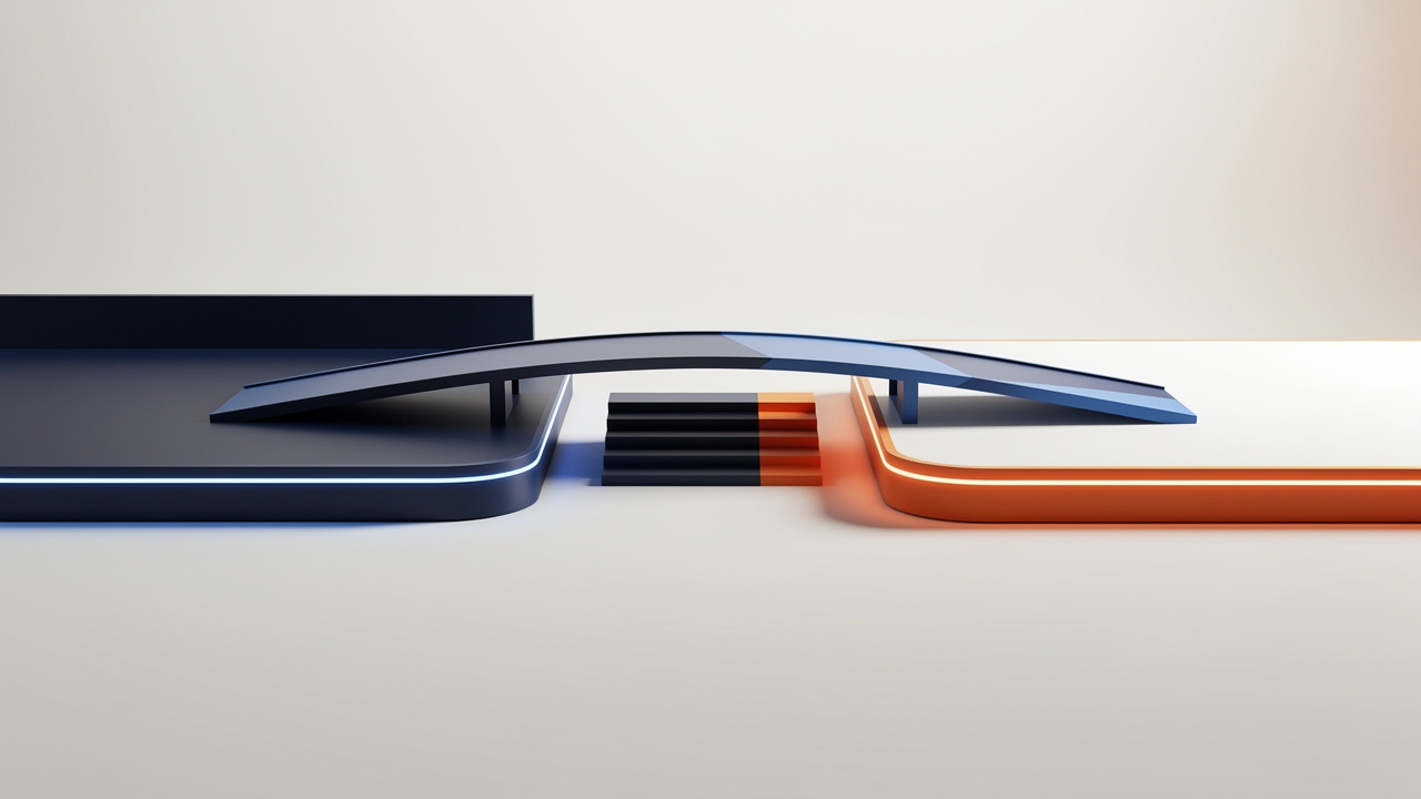 無料の出口と有料の入口を結ぶ橋のイラスト