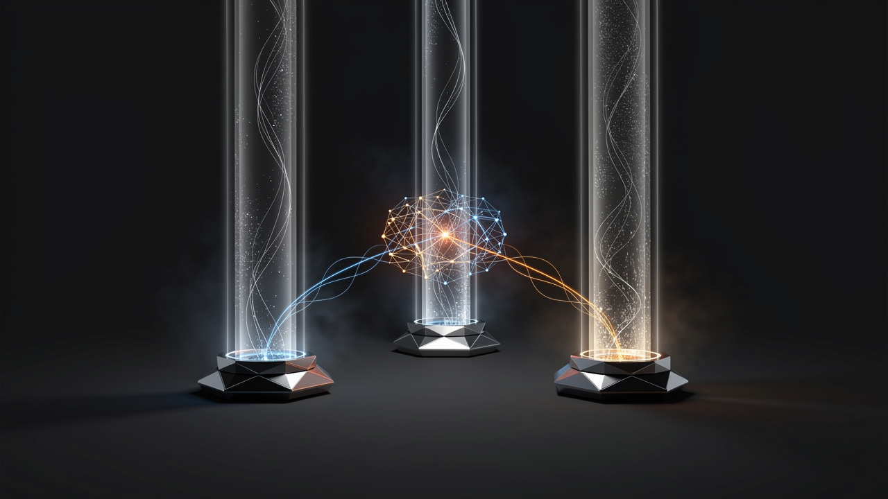 AI物販リサーチの3つの軸(攻め・守り・観察)を象徴的に表現したコンセプトイラスト